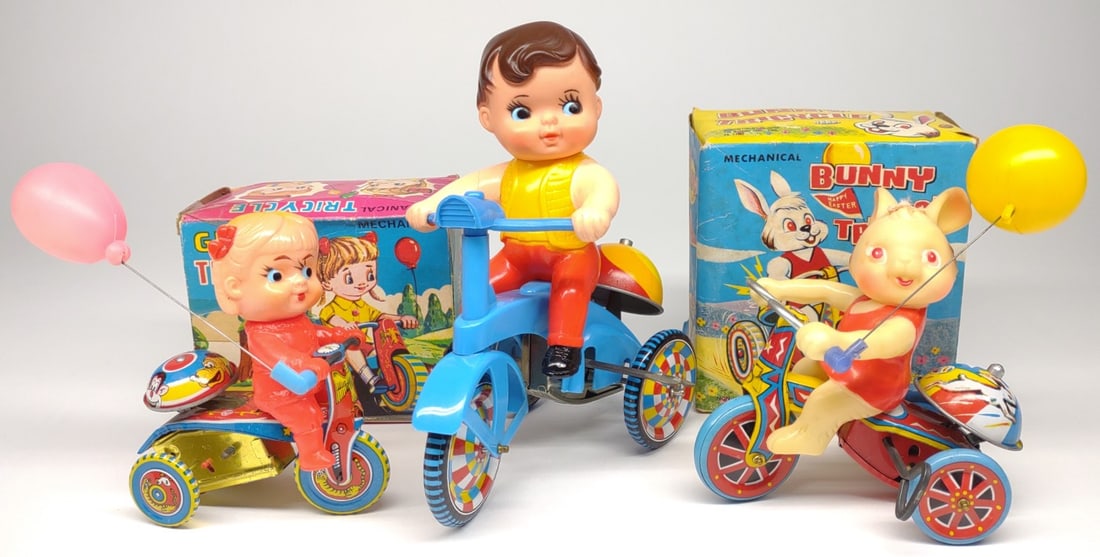 3 Japan Wind-Up Tricycle Toys (2 w/ boxes) (1 of 15)