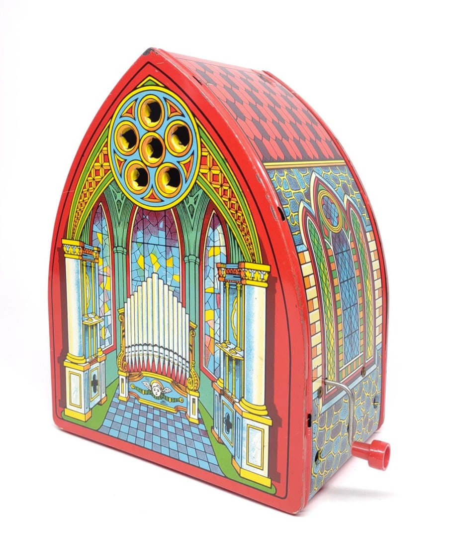 J Chein Wind-Up Musical Cathedral Tin Toy (1 of 8)
