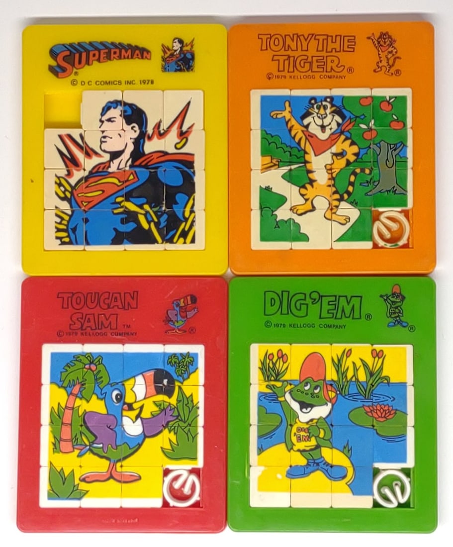 4 Vintage 1970s Slide Puzzle Toys (DC & Kelloggs) (1 of 7)