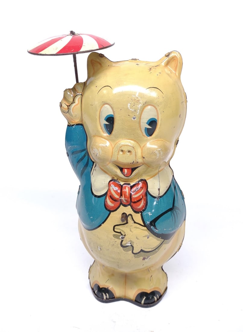 Marx Wind-up Porky Pig w/ Umbrella Tin Toy (1 of 6)