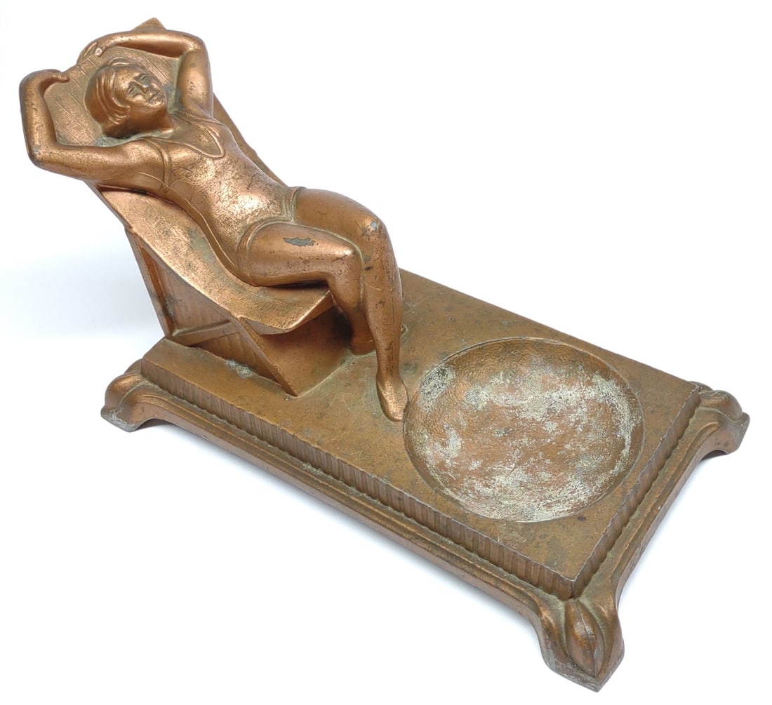 Art Deco Bathing Beauty Figural Metal Ashtray (1 of 7)