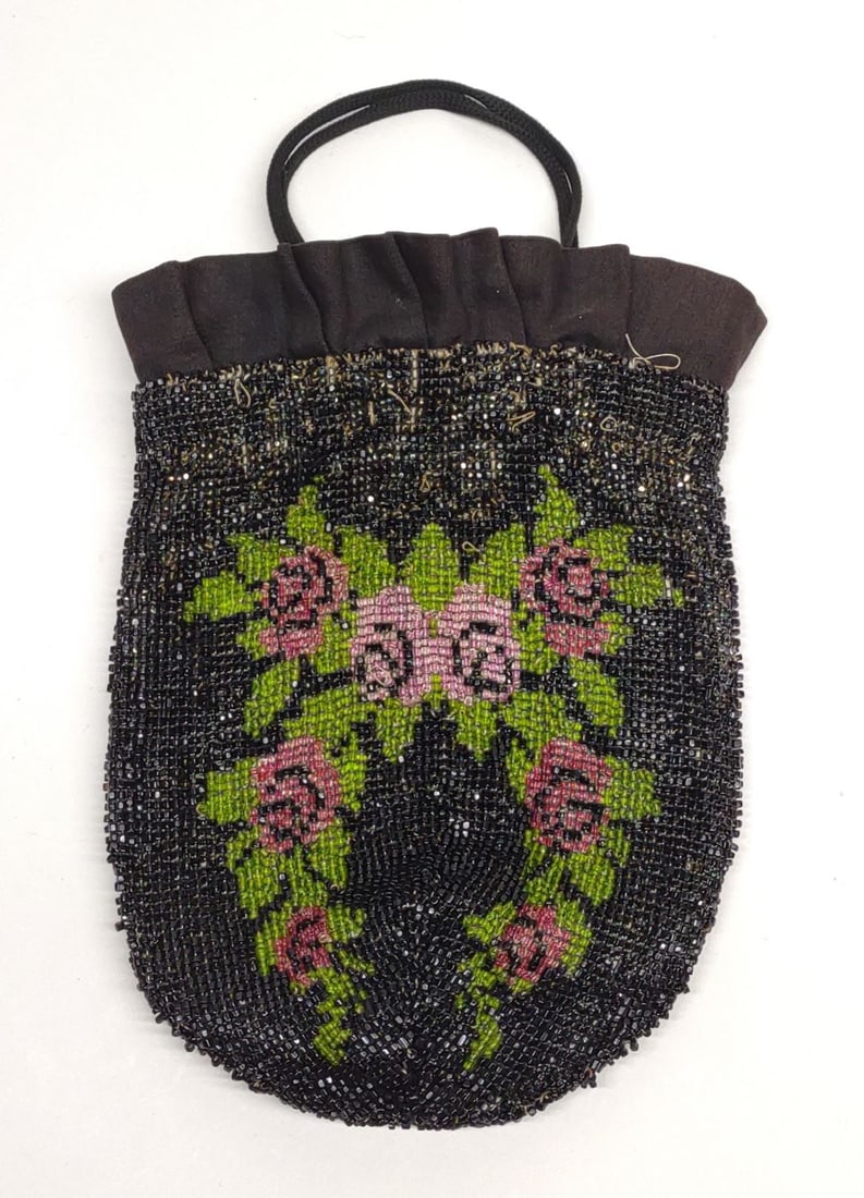 Vintage Micro Glass Bead Drawstring Purse / Bag (1 of 5)