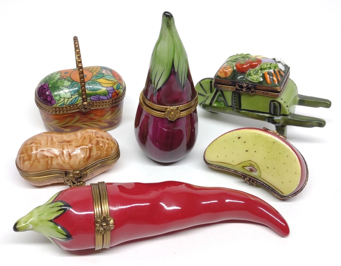 6 Limoges Porcelain Figural Food Pill Boxes (1 of 10)