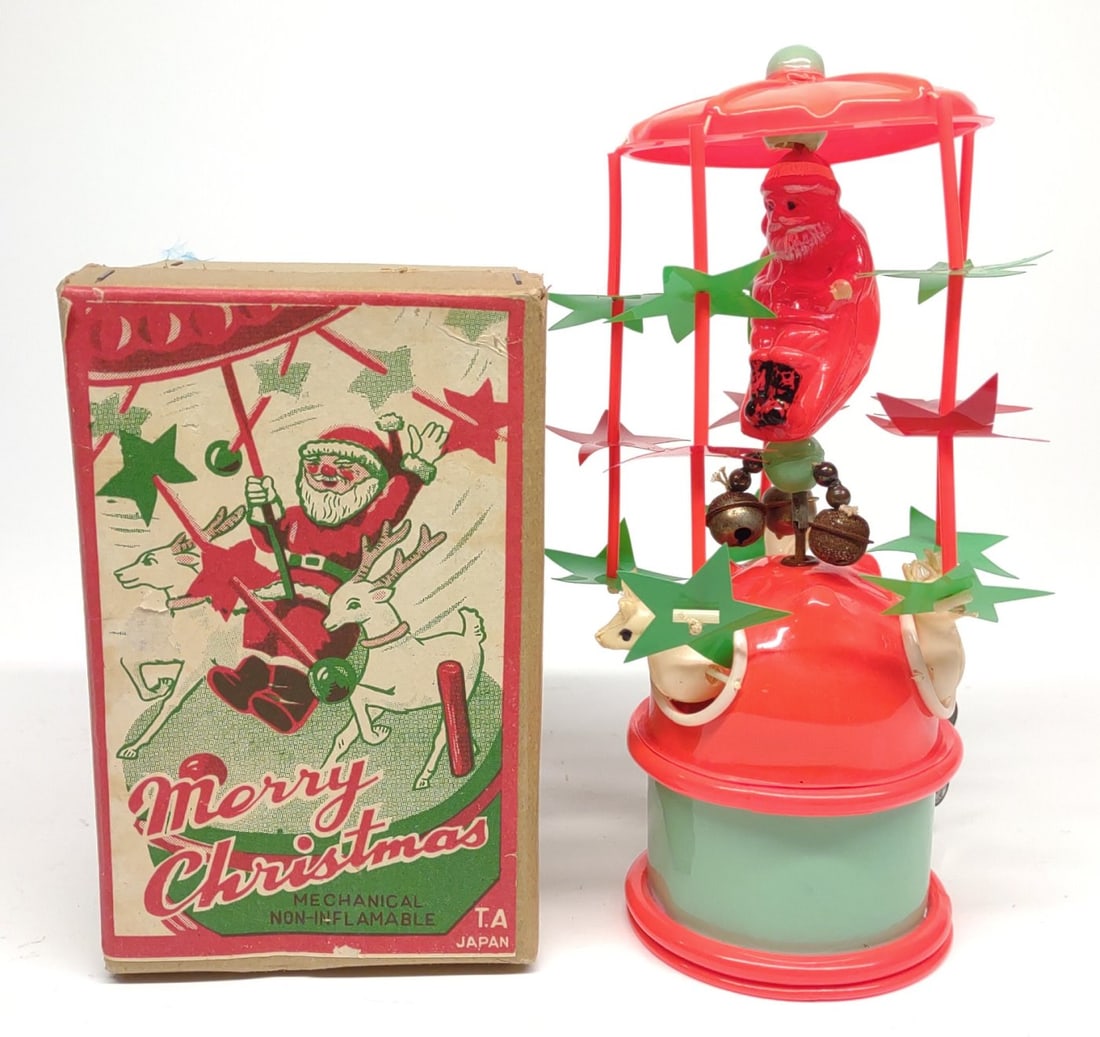 Japan Wind-up Merry Christmas Celluloid Toy & Box (1 of 8)