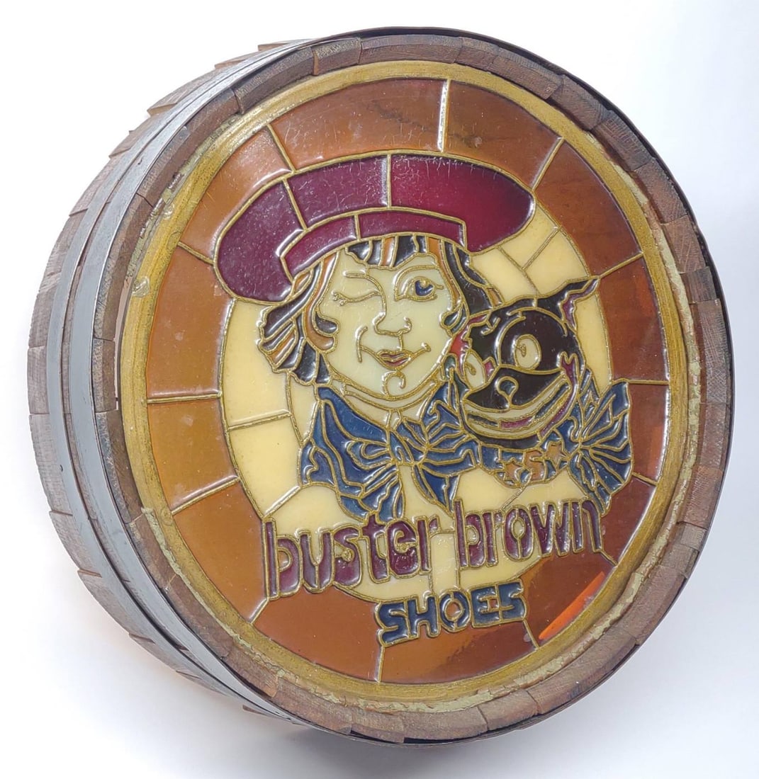 Buster Brown Shoes Stained Glass Barrel Sign (1 of 10)