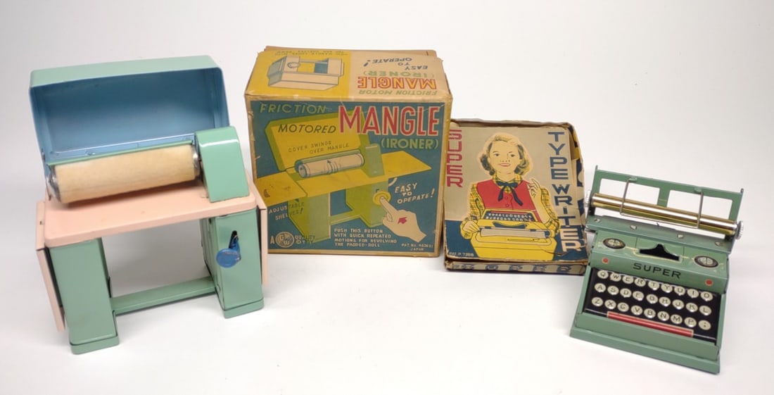 2 1950s Japan Tin Toys w/ Box (Typewriter & Iron) (1 of 10)