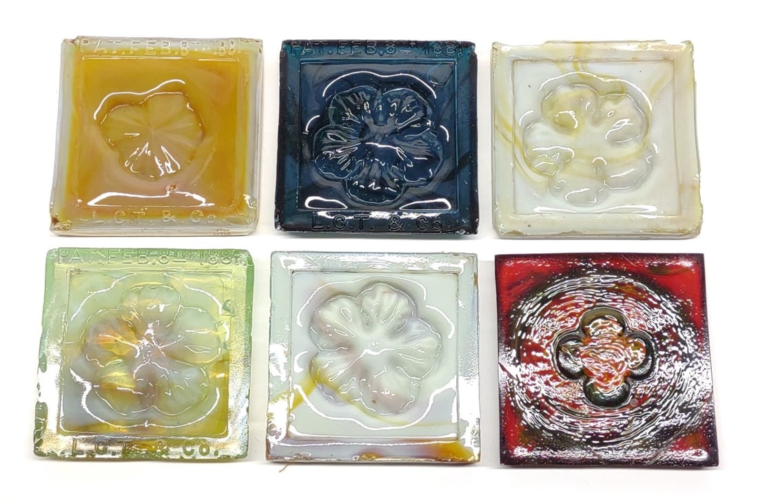 6 Tiffany Studios Glass Art Tiles (Signed) (1 of 9)