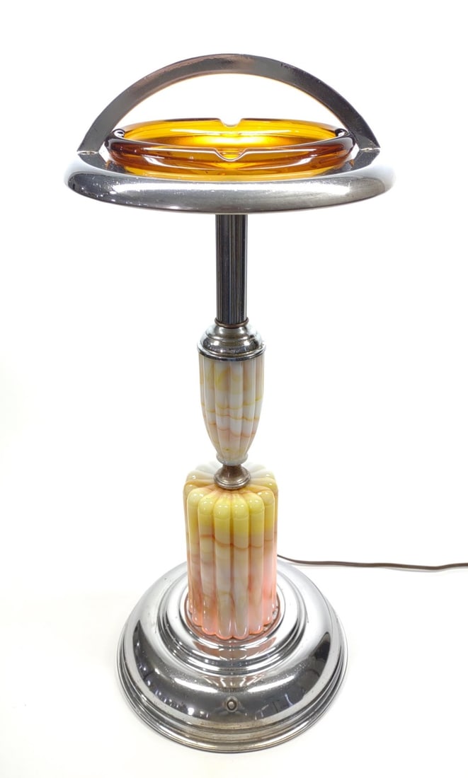 Art Deco Chrome & Slag Glass Smoking Stand (Works) (1 of 9)