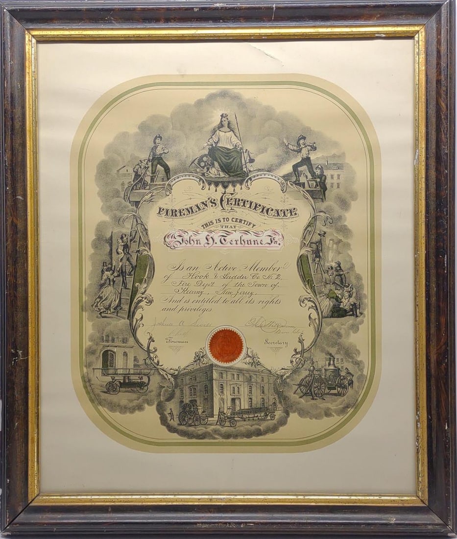Antique Fireman's Certificate Kearny, New Jersey (1 of 7)