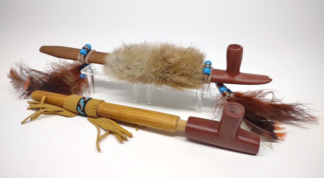 2 Native American Ceremonial Pipes (Catlinite) (1 of 8)