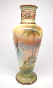 Nippon Nautical Sailboat Painted Vase