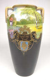 Nippon Black Painted Landscape Scene Vase