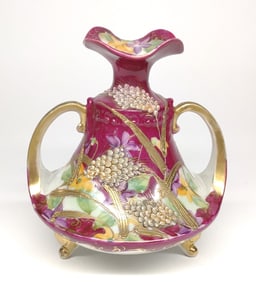 Nippon Moriage Wheat Pattern Burgundy Red Vase