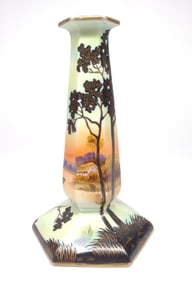 Nippon Farm Scene Painted Candlestick