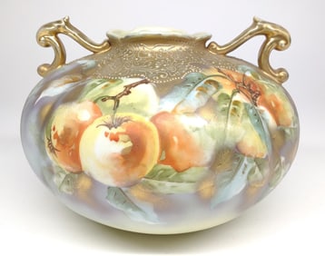Nippon Peach Painted Double Handled Vase