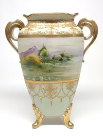 Nippon Mountain Landscape Painted Footed Vase