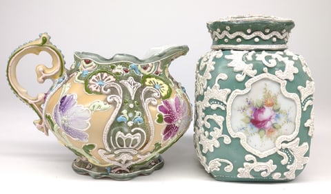 Nippon Moriage Creamer & Covered Jar
