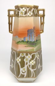 Nippon Scenic Ruins Jeweled Vase