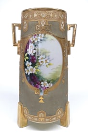 Nippon Floral Painted Geometrical Decorated Vase