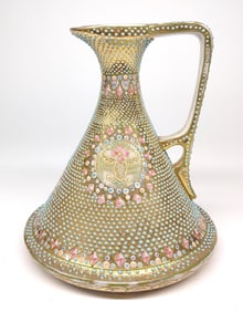 Nippon Enamel Beaded Gold Ewer / Pitcher
