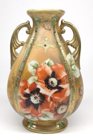 Nippon Floral Red Poppy & Gold Vase
