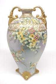 Nippon Floral Motif & Gold Footed Porcelain Vase