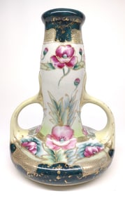 Nippon Floral Pink & Gold Beaded Enamel Vase