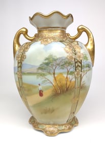 Nippon Painted Lake & Mountain Lanscape Vase