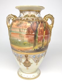 Nippon Swan in Lake Scenic Landscape Urn Vase
