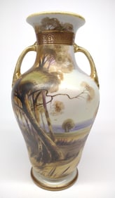Nippon Country Landscape Scene Porcelain Vase