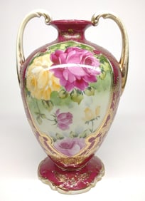 Royal Kinran Nippon Burgundy Rose Urn Vase