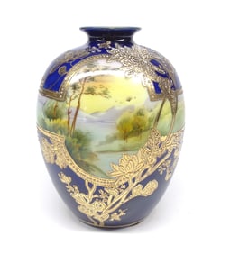 Nippon Cobalt Blue Valley Landscape Scene Vase