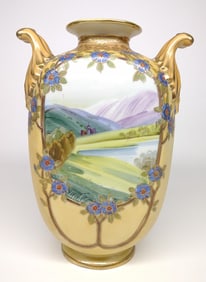 Nippon Castle & Lake Landscape Decorated Vase