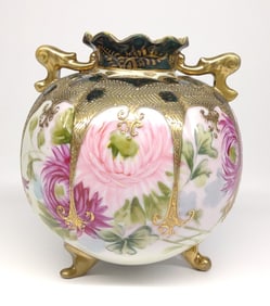 Nippon Floral Rose & Gold Footed Vase