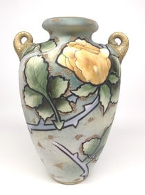 Nippon Art Nouveau Floral Beaded Vase