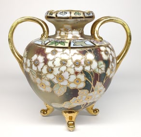 Nippon Floral Cherry Blossom & Gold Footed Vase