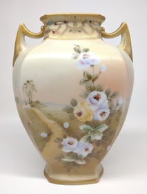 Nippon Floral Farm Landscape Painted Vase