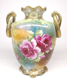 Nippon Floral Landscape Vase w/ Ring Handles