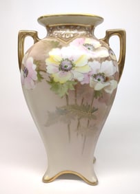 Nippon Floral Painted Footed Urn Vase