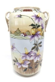 Imperial Nippon Landscape & Iris Painted Vase