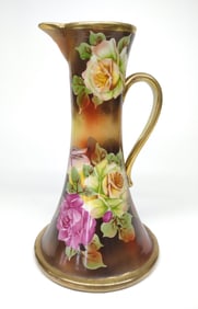 Tall Nippon Rose Decorated Pitcher / Tankard