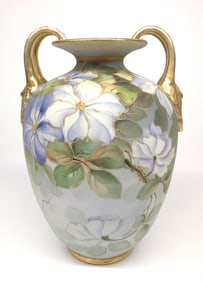 Nippon Double Handled Blue Floral Vase