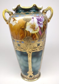 Nippon Colorful Floral Gold Decorated Vase