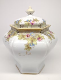 Nippon Floral Painted Cracker / Biscuit Lidded Jar