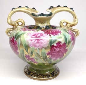Nippon Pink Floral Painted Porcelain Vase