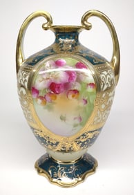 Nippon Dark Green & Gold Floral Urn Vase