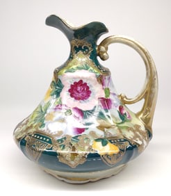 Nippon Green & Gold Floral Ewer / Pitcher