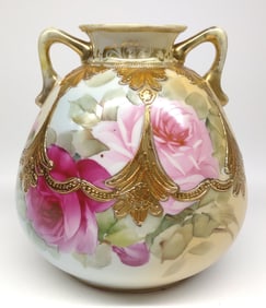 Nippon Floral Rose & Gold Round Vase