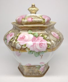 Nippon Pink Rose Floral Biscuit / Cracker Jar