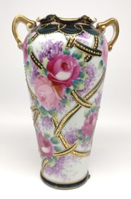 Nippon Pink & Purple Floral Porcelain Vase